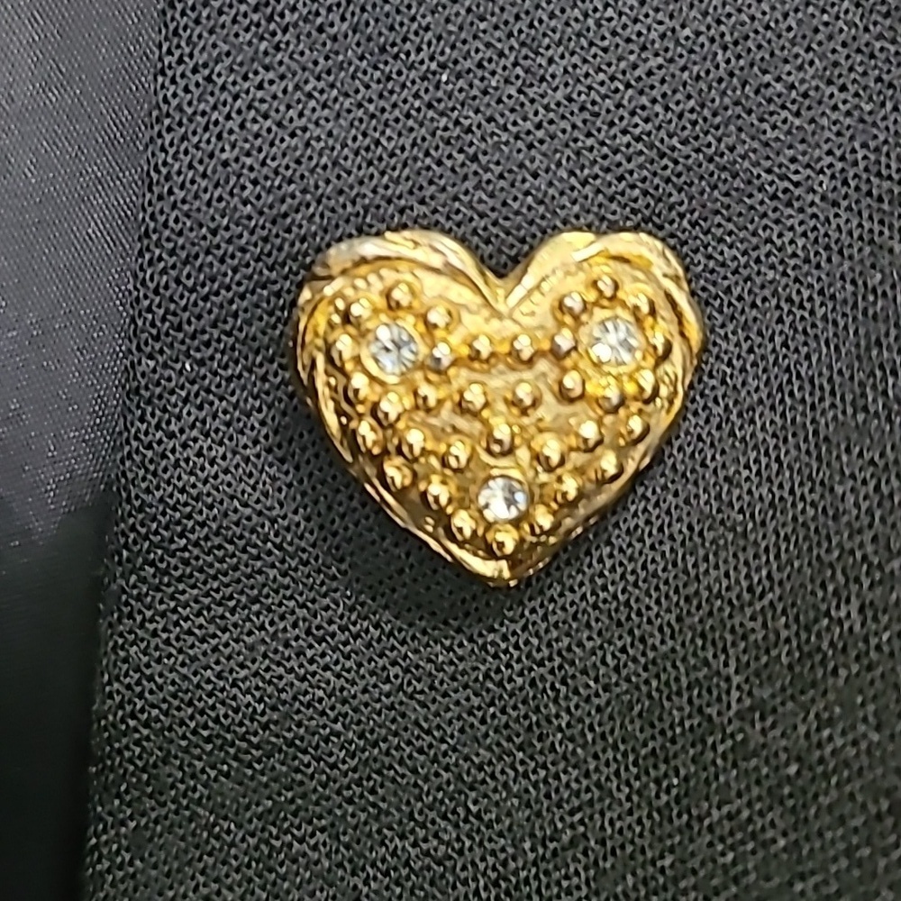 Kelly Graham New York Satin‎ Black Tuxedo Blazer Size 4 Gold Heart Bling Buttons - Picture 7 of 17